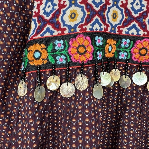 Umgee Burgundy Embroidered 3/4 Sleeves Boho Top Size Small - Picture 3 of 11